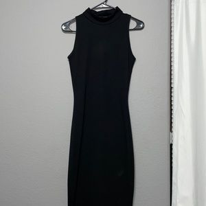 Zara Black Sleeveless High Collar Midi Dress